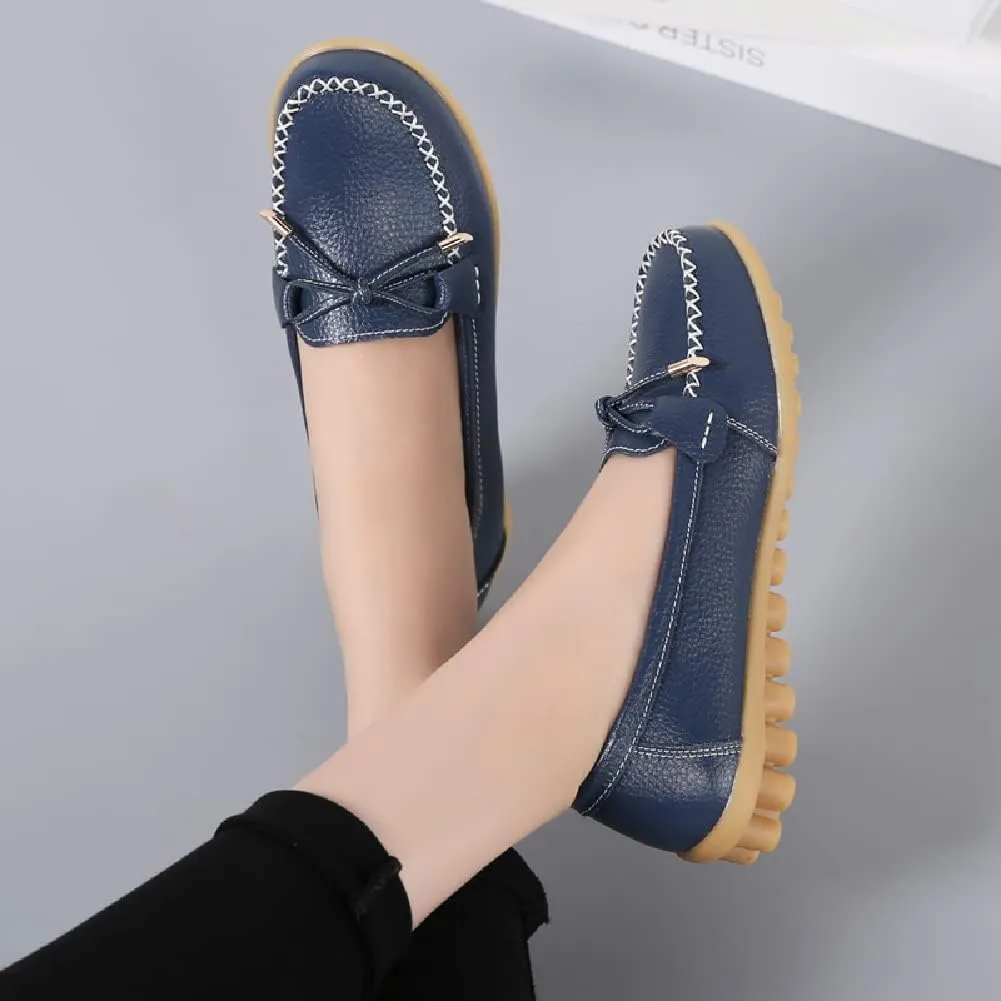 WERWAES Casual Womens Loafers Flat Classic Lace-up Round Toe Leather Slip-on Penny Loafers for Womens Comfortable Lightweight Driving Outdoor Moccasins Boat Flats Shoes