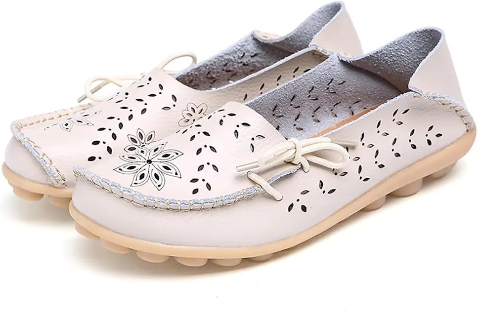 WERWAES Ladies Moccasin Flats Casual Loafers Breathable Walking Nurse Driving Fashion Soft Shoes Work Shoes