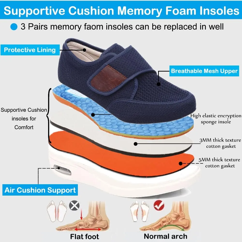 Wide Shoes with Adjustable Strap, Diabetic Shoes for Swollen Feet Easy Put On/Off Shoes for Seniors