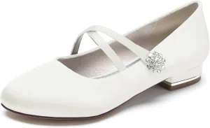 Women Round Toe Wedding Flats Shoes Closed Bridal Shoes Low Heel Ballet Flat Crisscross Strap Sandles