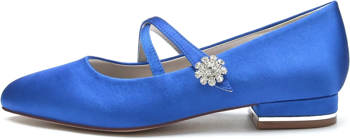 Women Round Toe Wedding Flats Shoes Closed Bridal Shoes Low Heel Ballet Flat Crisscross Strap Sandles