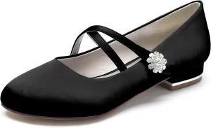 Women Round Toe Wedding Flats Shoes Closed Bridal Shoes Low Heel Ballet Flat Crisscross Strap Sandles