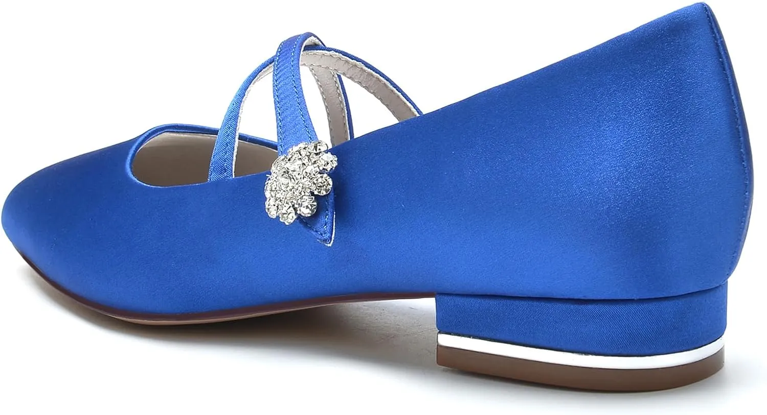 Women Round Toe Wedding Flats Shoes Closed Bridal Shoes Low Heel Ballet Flat Crisscross Strap Sandles