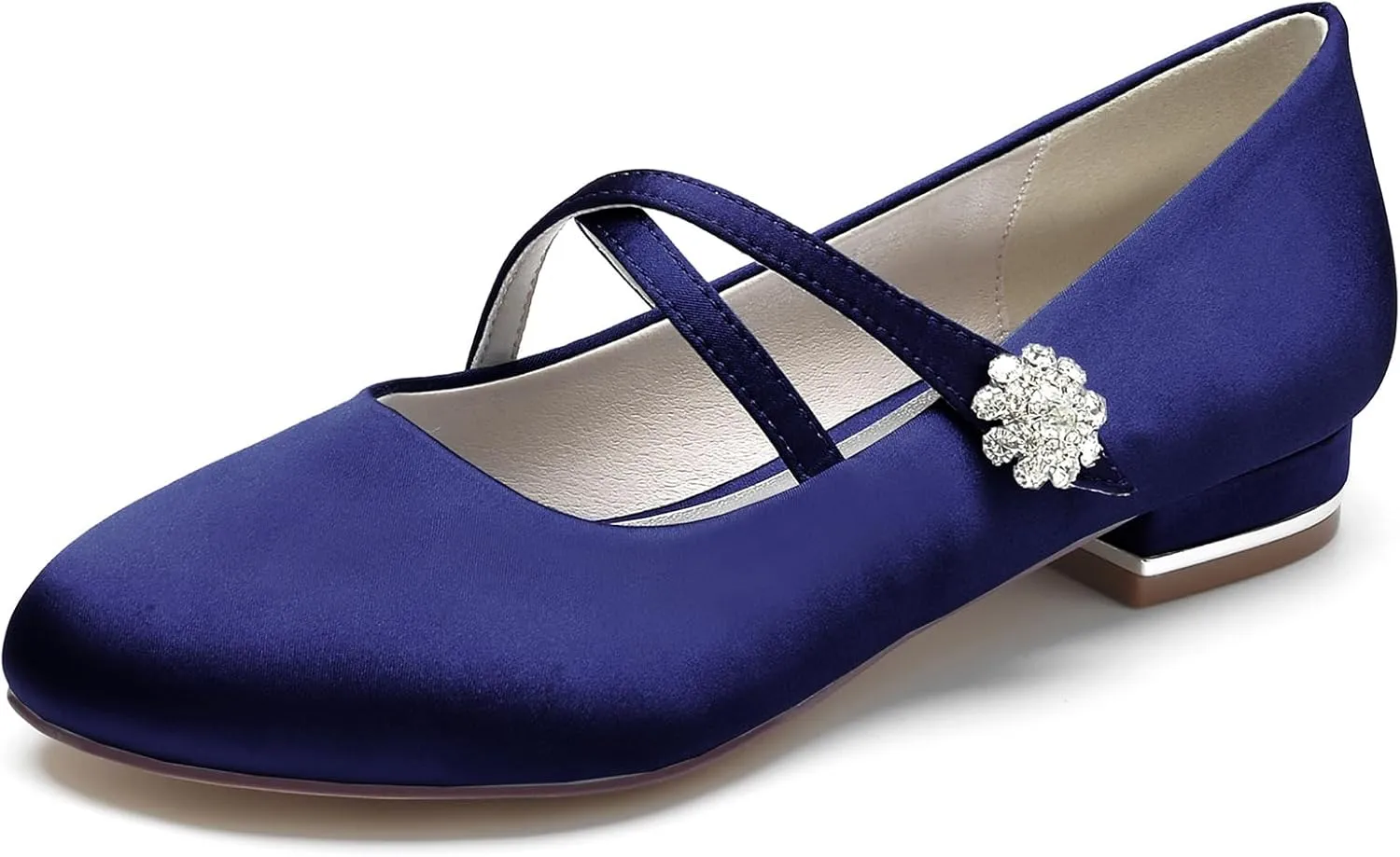 Women Round Toe Wedding Flats Shoes Closed Bridal Shoes Low Heel Ballet Flat Crisscross Strap Sandles