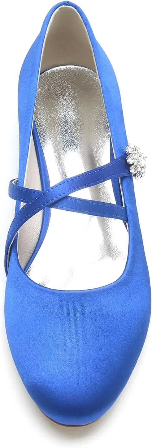 Women Round Toe Wedding Flats Shoes Closed Bridal Shoes Low Heel Ballet Flat Crisscross Strap Sandles