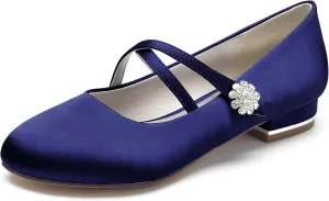 Women Round Toe Wedding Flats Shoes Closed Bridal Shoes Low Heel Ballet Flat Crisscross Strap Sandles
