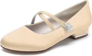 Women Round Toe Wedding Flats Shoes Closed Bridal Shoes Low Heel Ballet Flat Crisscross Strap Sandles