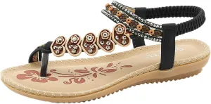 Women Sandal Elastic Ankle Strap Flats Ring Toe Comfortable Flip Flops Open Toe Casual Sandals For Party