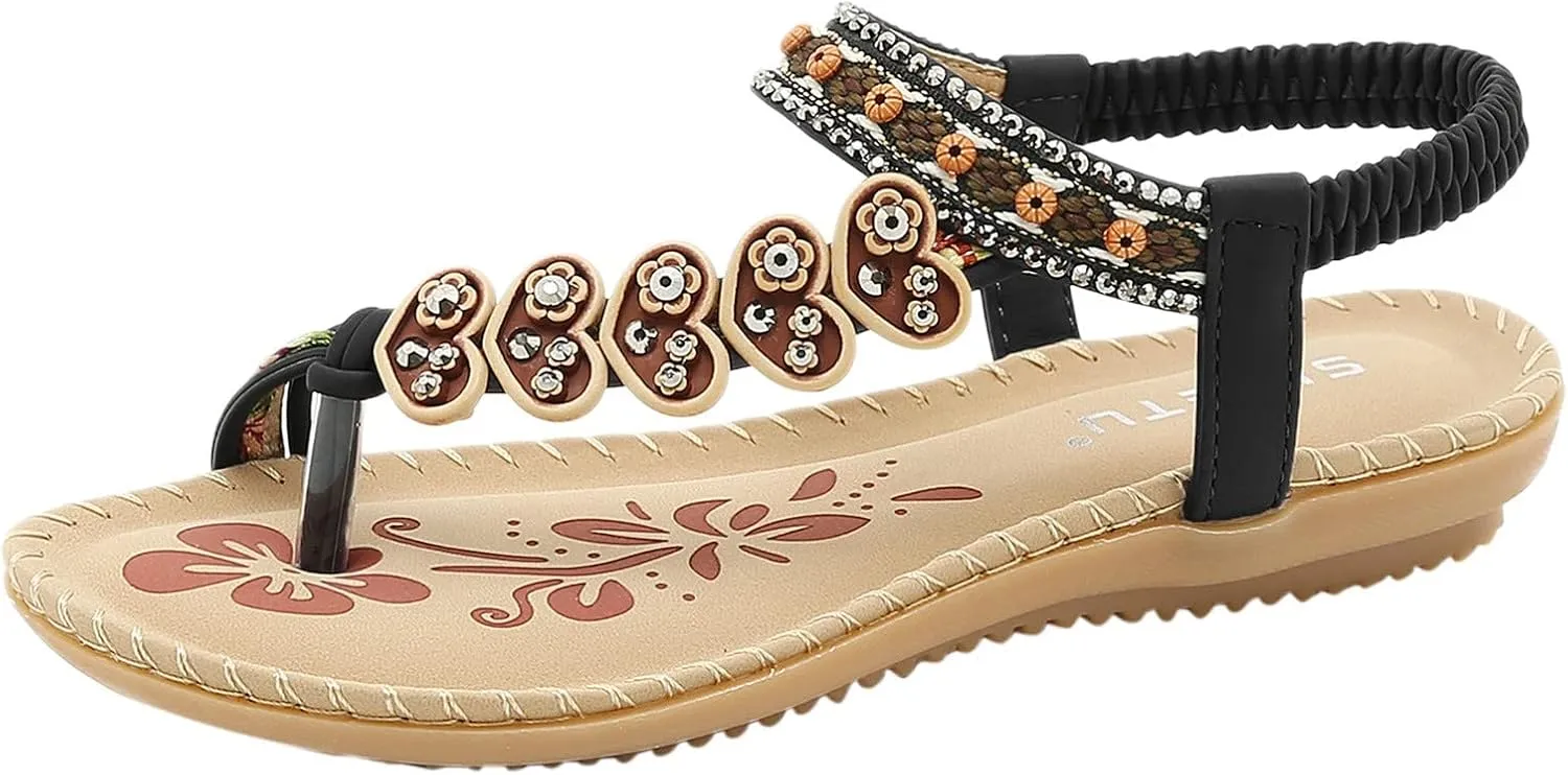 Women Sandal Elastic Ankle Strap Flats Ring Toe Comfortable Flip Flops Open Toe Casual Sandals For Party
