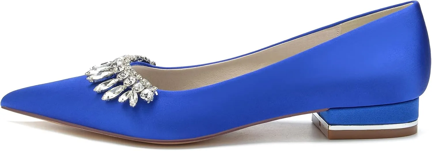 Women Slip-on Rhinestones Evening Dressy Pumps Wedding Prom Shoes Pointed Toe Wedding Flats