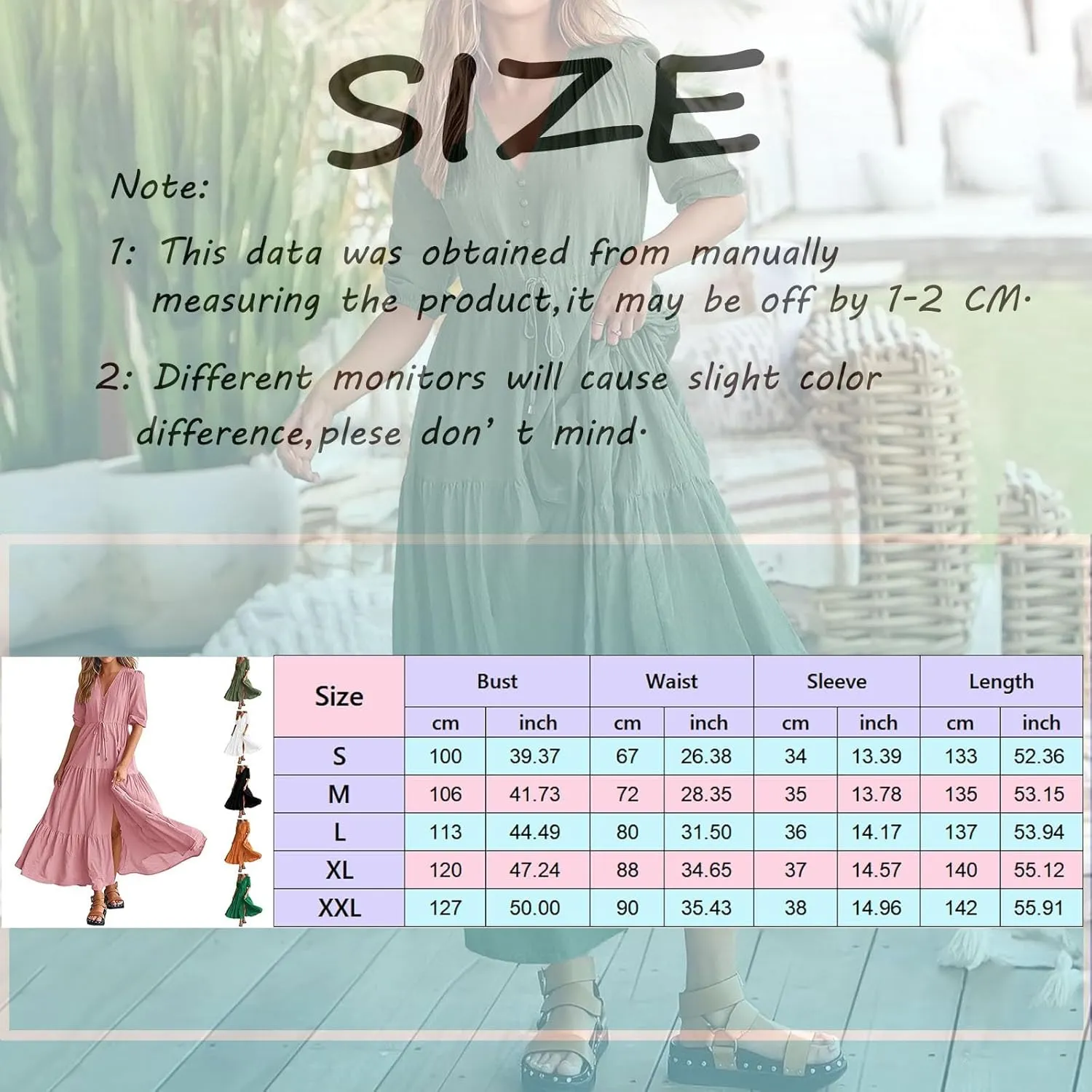 Women Summer Dresses Casual Short Sleeve Maxi Dress V Neck Split Long Beach Dress Button Drawstring Vacation Sundress