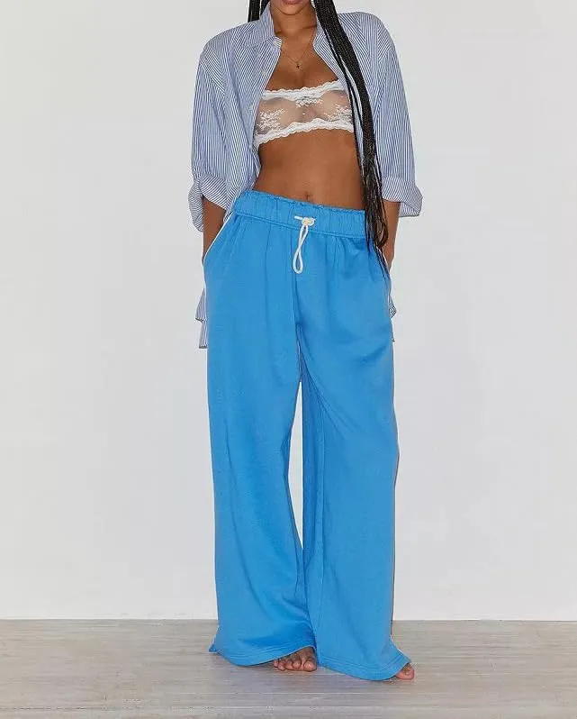 Women Y2k Jogger Pants Elastic High Waist Drawstring Loose Sweatpants Wide Leg Casual Workout Trousers Streetwear