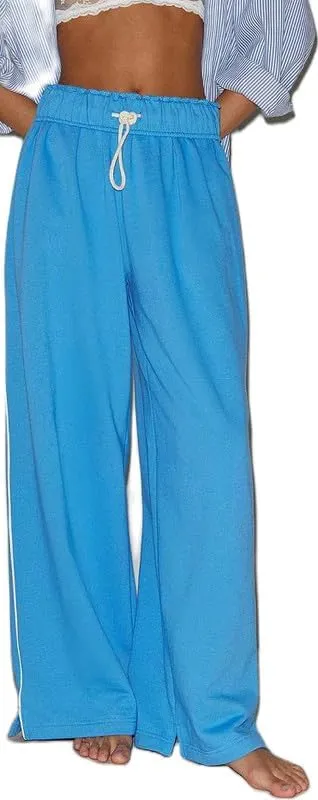 Women Y2k Jogger Pants Elastic High Waist Drawstring Loose Sweatpants Wide Leg Casual Workout Trousers Streetwear
