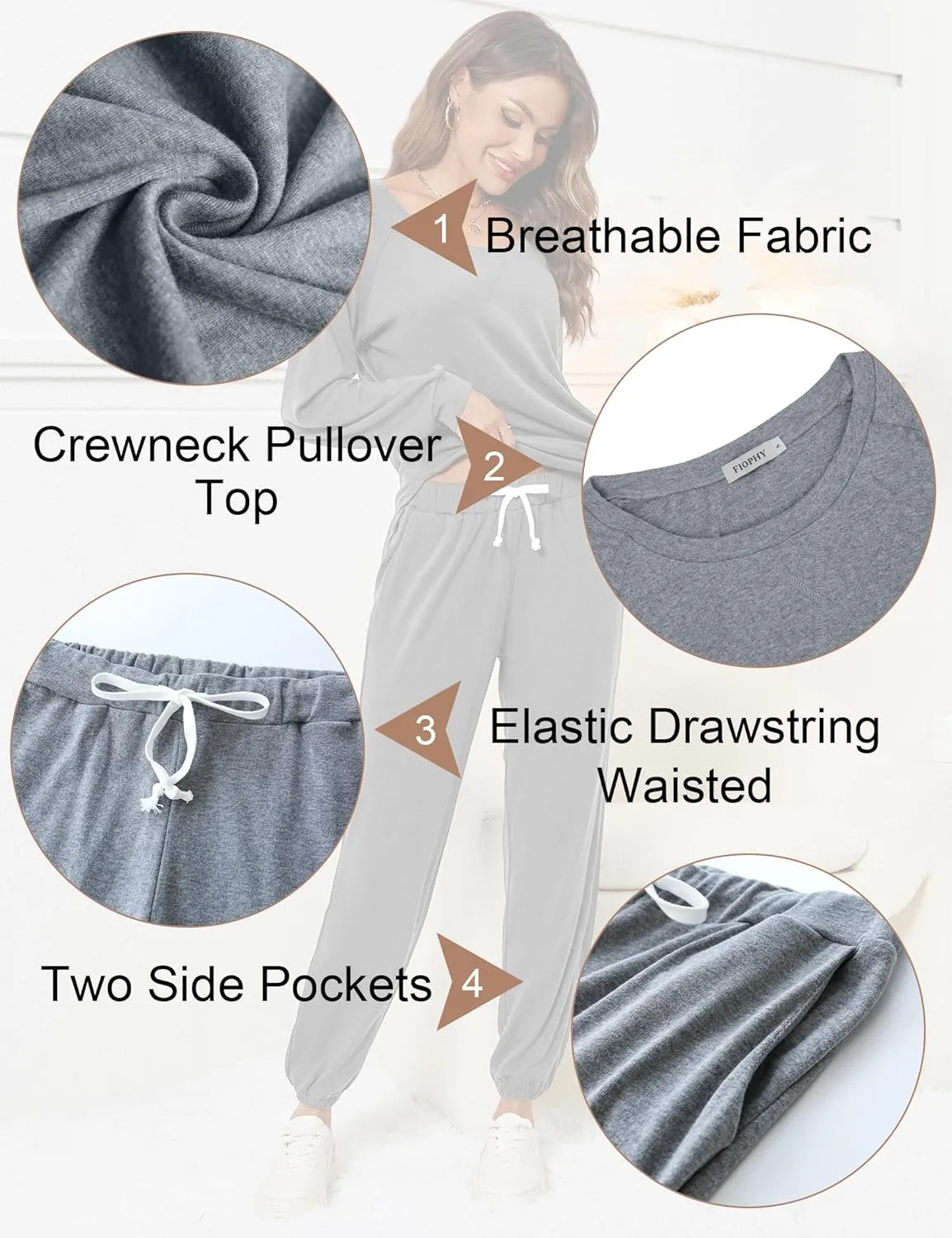 Women's 2 Piece Outfits Lounge Sets Long Sleeve Tops and Jogger Sweatpants Sweats Track Suits Loungewear Pajama Sets