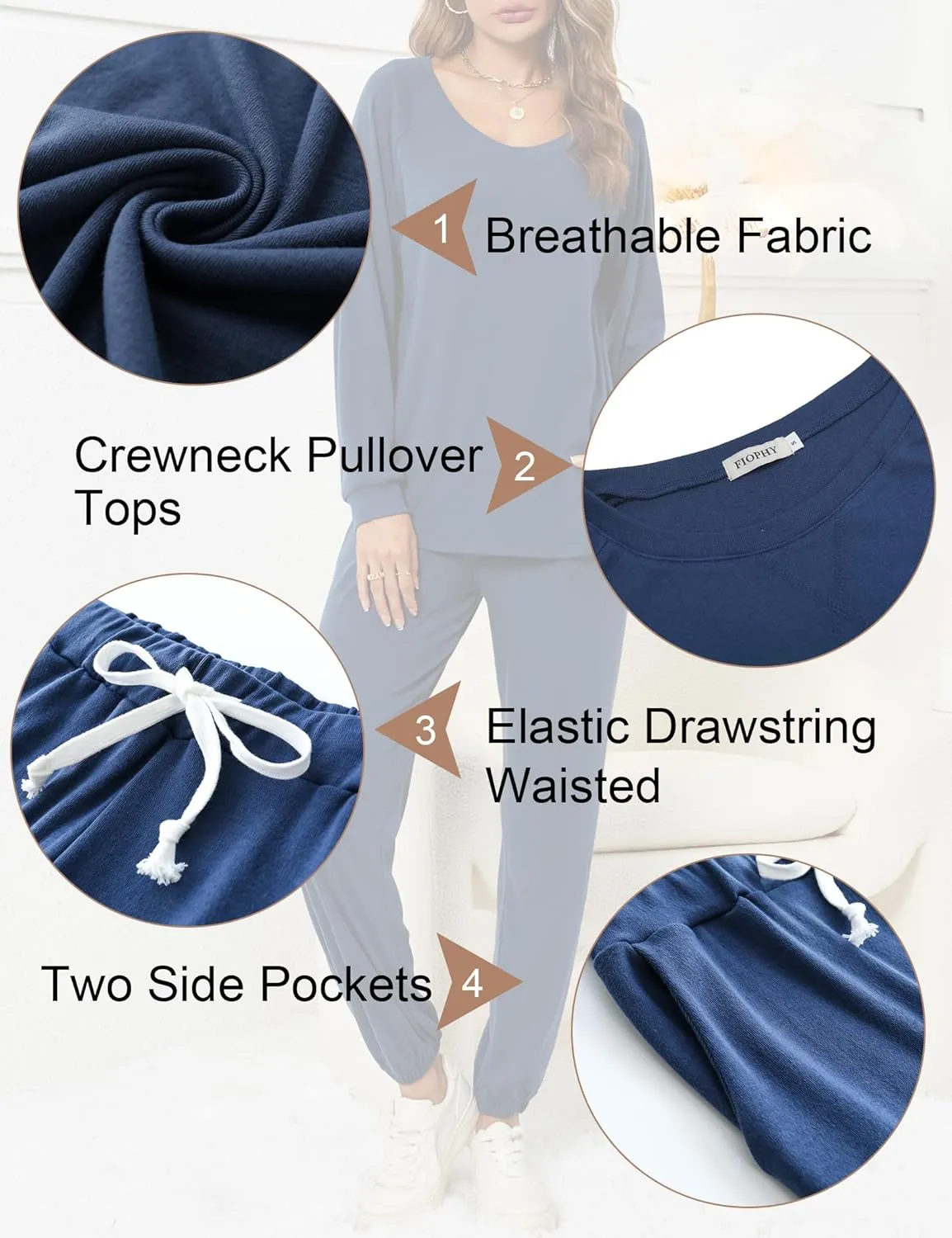 Women's 2 Piece Outfits Lounge Sets Long Sleeve Tops and Jogger Sweatpants Sweats Track Suits Loungewear Pajama Sets