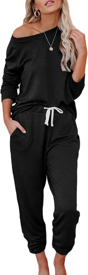 Women's 2 Piece Outfits Lounge Sets Long Sleeve Tops and Jogger Sweatpants Sweats Track Suits Loungewear Pajama Sets