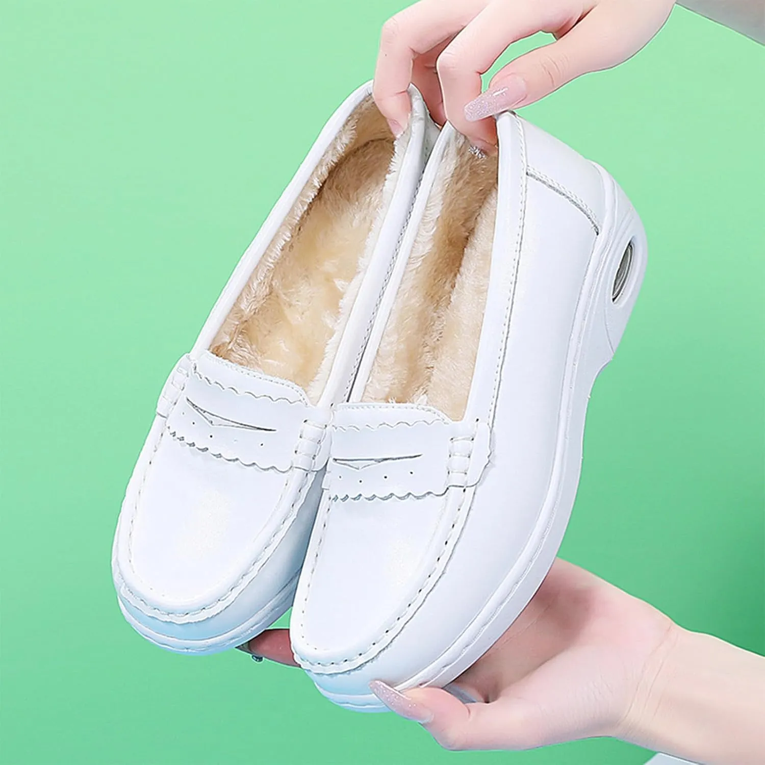 Women's Air-Cushion Orthopedic Slip-On Nurse Shoes Fashion Round-Toe Wedge Heel Thick-Soled Comfortable Arch Support Walking Loafers