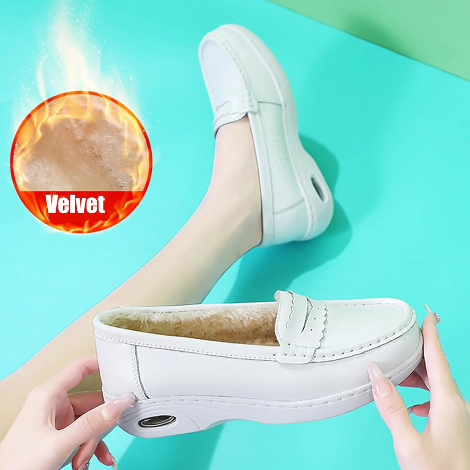 Women's Air-Cushion Orthopedic Slip-On Nurse Shoes Fashion Round-Toe Wedge Heel Thick-Soled Comfortable Arch Support Walking Loafers