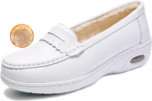 Women's Air-Cushion Orthopedic Slip-On Nurse Shoes Fashion Round-Toe Wedge Heel Thick-Soled Comfortable Arch Support Walking Loafers