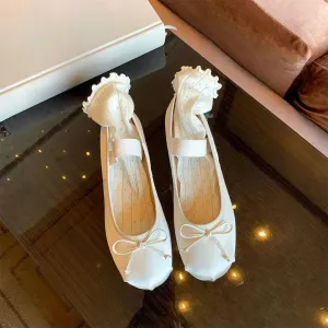 Women's Ballet Flats Shoes Silk Bowtie Ballet Flats Women Round Toe Pink Bow Loafers Soft Bottom Mary Janes Female Silk