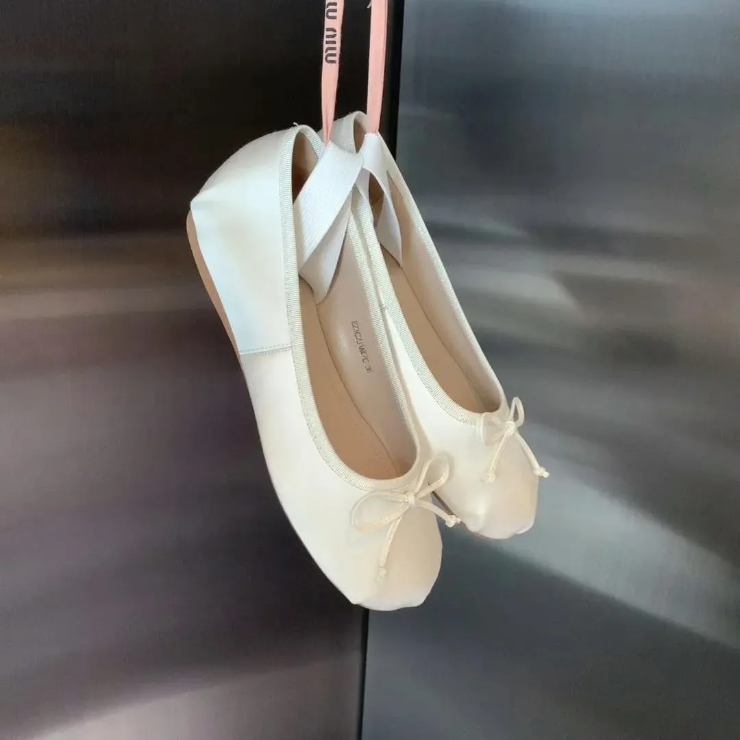 Women's Ballet Flats Shoes Silk Bowtie Ballet Flats Women Round Toe Pink Bow Loafers Soft Bottom Mary Janes Female Silk
