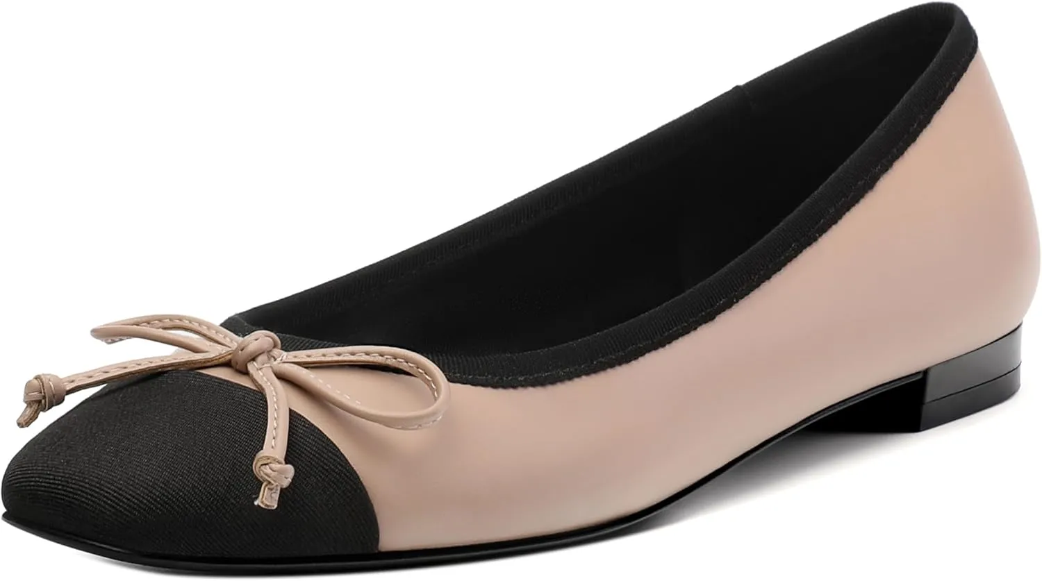 Women's Cap Toe Flats, Square Toe Ballet Flats with Bow, Two Tone Slip On Dress Flats for Women