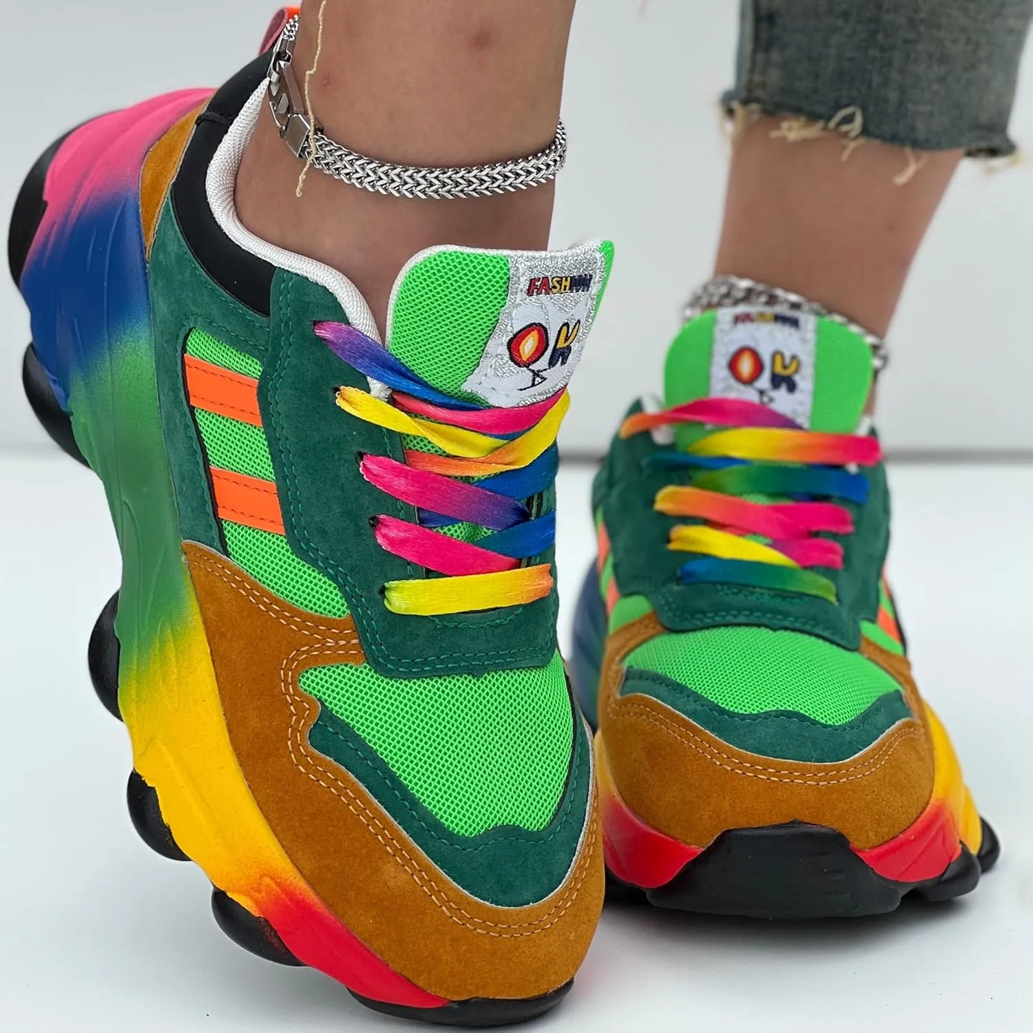 Women's Colorblocking Thick Sole Sneakers,Lace-up Low Top Round Toe Non-Slip Soft Air Cushion Sneakers,Outdoor Casual Shoes