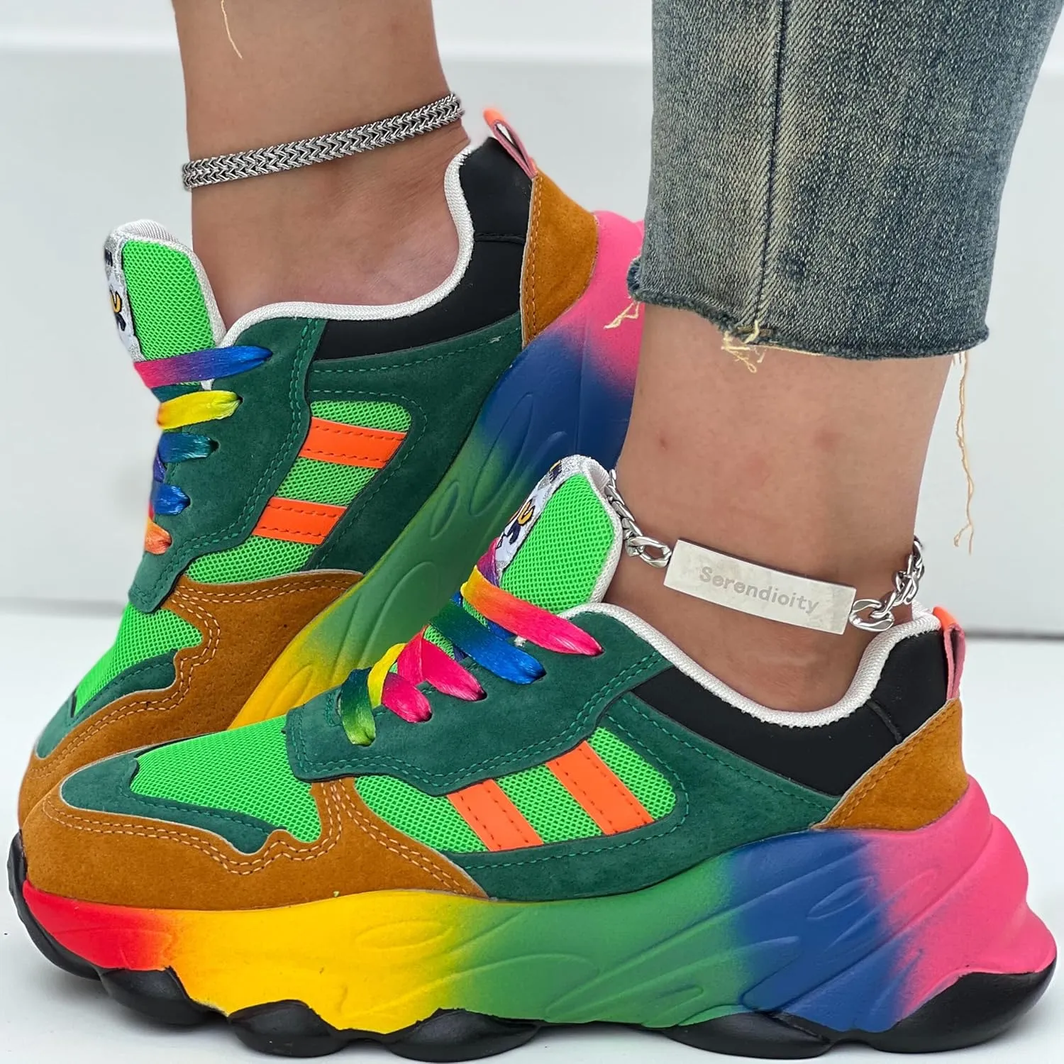 Women's Colorblocking Thick Sole Sneakers,Lace-up Low Top Round Toe Non-Slip Soft Air Cushion Sneakers,Outdoor Casual Shoes