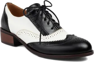 Women's Concise Brogue Lace up Shoes Closed Round Toe Party Comfortable Business Formal Occasion Oxfords Dance Chunky Dating Two Toned Mid Block Vintage Cosplay Heels