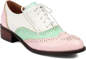 Women's Concise Brogue Lace up Shoes Closed Round Toe Party Comfortable Business Formal Occasion Oxfords Dance Chunky Dating Two Toned Mid Block Vintage Cosplay Heels