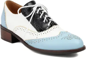 Women's Concise Brogue Lace up Shoes Closed Round Toe Party Comfortable Business Formal Occasion Oxfords Dance Chunky Dating Two Toned Mid Block Vintage Cosplay Heels