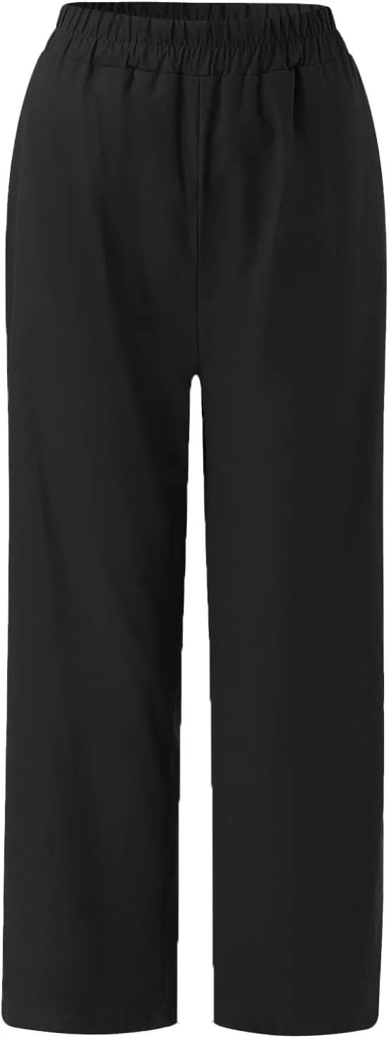 Womens Cotton Linen Lounge Sets Linen Dressy Casual Sets Wide Leg Pants Suits Short Sleeve Jogger Tracksuit