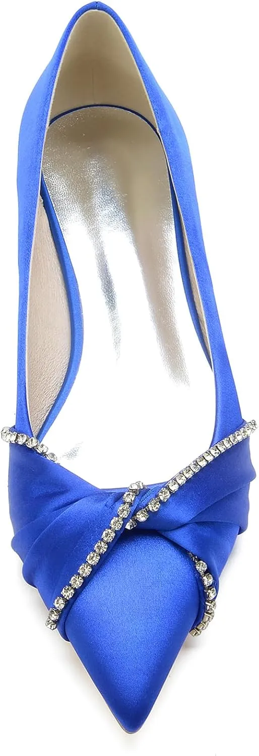 Women's Evening Prom Party Bridal Dress Shoes Bride Rhinestones Ballet Flats Pointed Toe Wedding Shoes