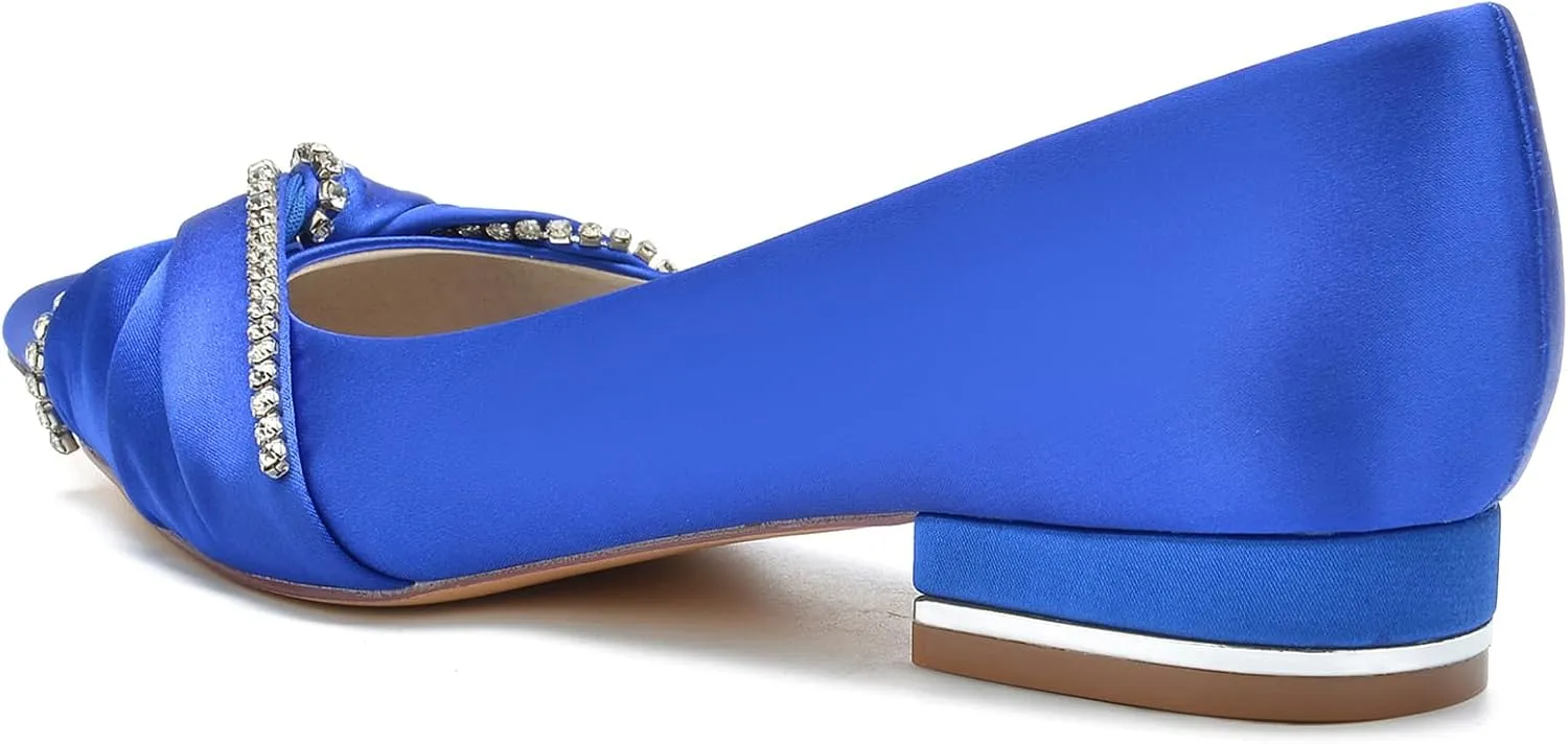 Women's Evening Prom Party Bridal Dress Shoes Bride Rhinestones Ballet Flats Pointed Toe Wedding Shoes