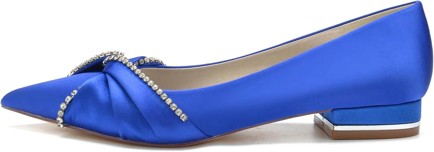 Women's Evening Prom Party Bridal Dress Shoes Bride Rhinestones Ballet Flats Pointed Toe Wedding Shoes
