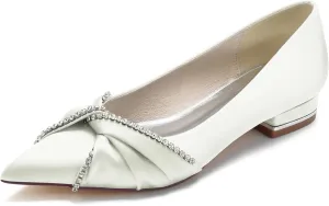 Women's Evening Prom Party Bridal Dress Shoes Bride Rhinestones Ballet Flats Pointed Toe Wedding Shoes
