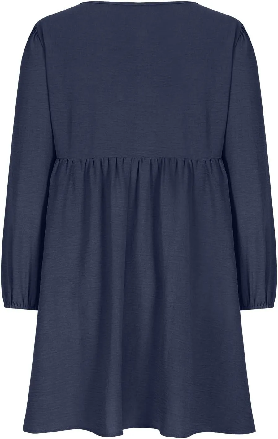 Womens Fall Fashion 2024 Dresses Causal Dressy Long Sleeve Smocked Crewneck Button Up Empire Waist A-Line Mini Dress