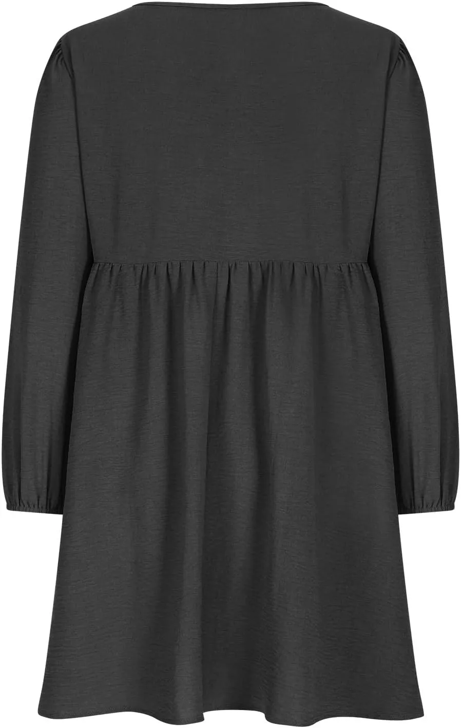 Womens Fall Fashion 2024 Dresses Causal Dressy Long Sleeve Smocked Crewneck Button Up Empire Waist A-Line Mini Dress