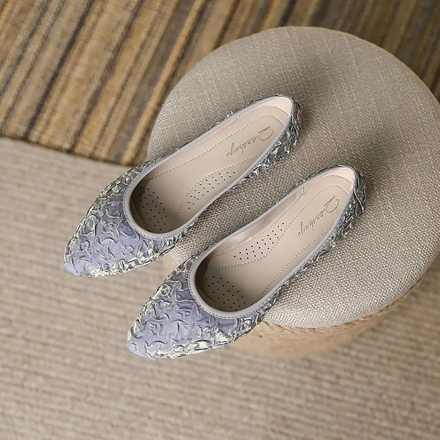 Women's Flats, Foldable Ballet Flats for Women, Fashion Silk Pionted Toe Comfort Lightweight Slip-On Dress Shoes