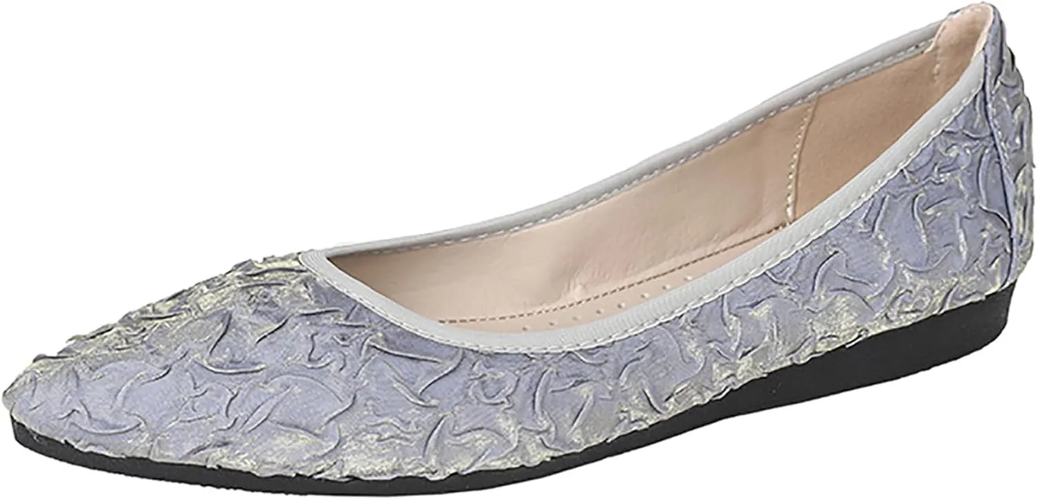 Women's Flats, Foldable Ballet Flats for Women, Fashion Silk Pionted Toe Comfort Lightweight Slip-On Dress Shoes