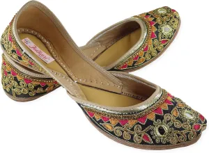 Women's Gulbahaar Gold Multicolor Genuine Soft Leather Juttis | Bite and Pinch Free Jutis | Punjabi Jutti For Ladies | Wedding Flat Stylish Mojari | Bridal Ethnic Flats For Girls |