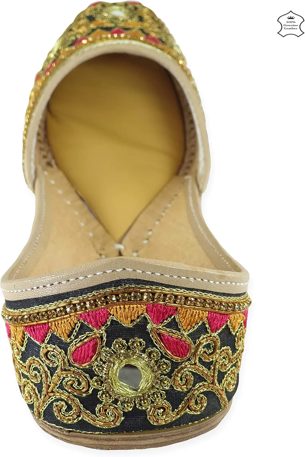 Women's Gulbahaar Gold Multicolor Genuine Soft Leather Juttis | Bite and Pinch Free Jutis | Punjabi Jutti For Ladies | Wedding Flat Stylish Mojari | Bridal Ethnic Flats For Girls |