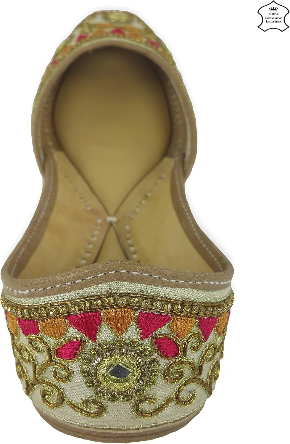 Women's Gulbahaar Gold Multicolor Genuine Soft Leather Juttis | Bite and Pinch Free Jutis | Punjabi Jutti For Ladies | Wedding Flat Stylish Mojari | Bridal Ethnic Flats For Girls |