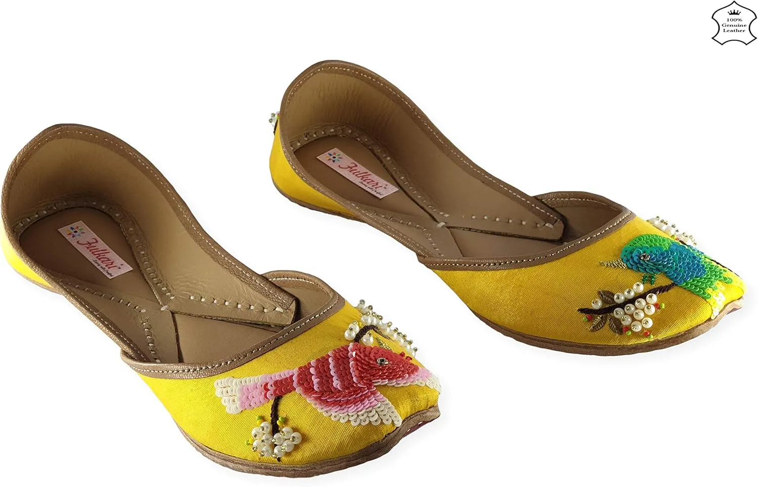 Women's Humming Bird Genuine Soft Leather Juttis | Bite and Pinch Free Jutis | Punjabi Jutti For Ladies | Wedding Flat Stylish Mojari | Bridal Ethnic Flats For Girls |