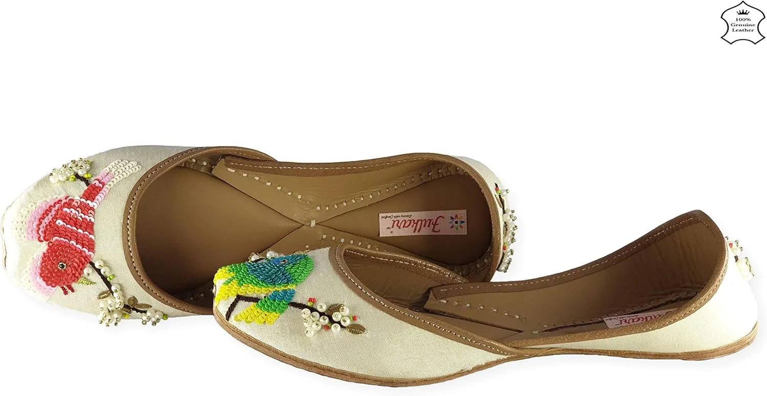 Women's Humming Bird Genuine Soft Leather Juttis | Bite and Pinch Free Jutis | Punjabi Jutti For Ladies | Wedding Flat Stylish Mojari | Bridal Ethnic Flats For Girls |