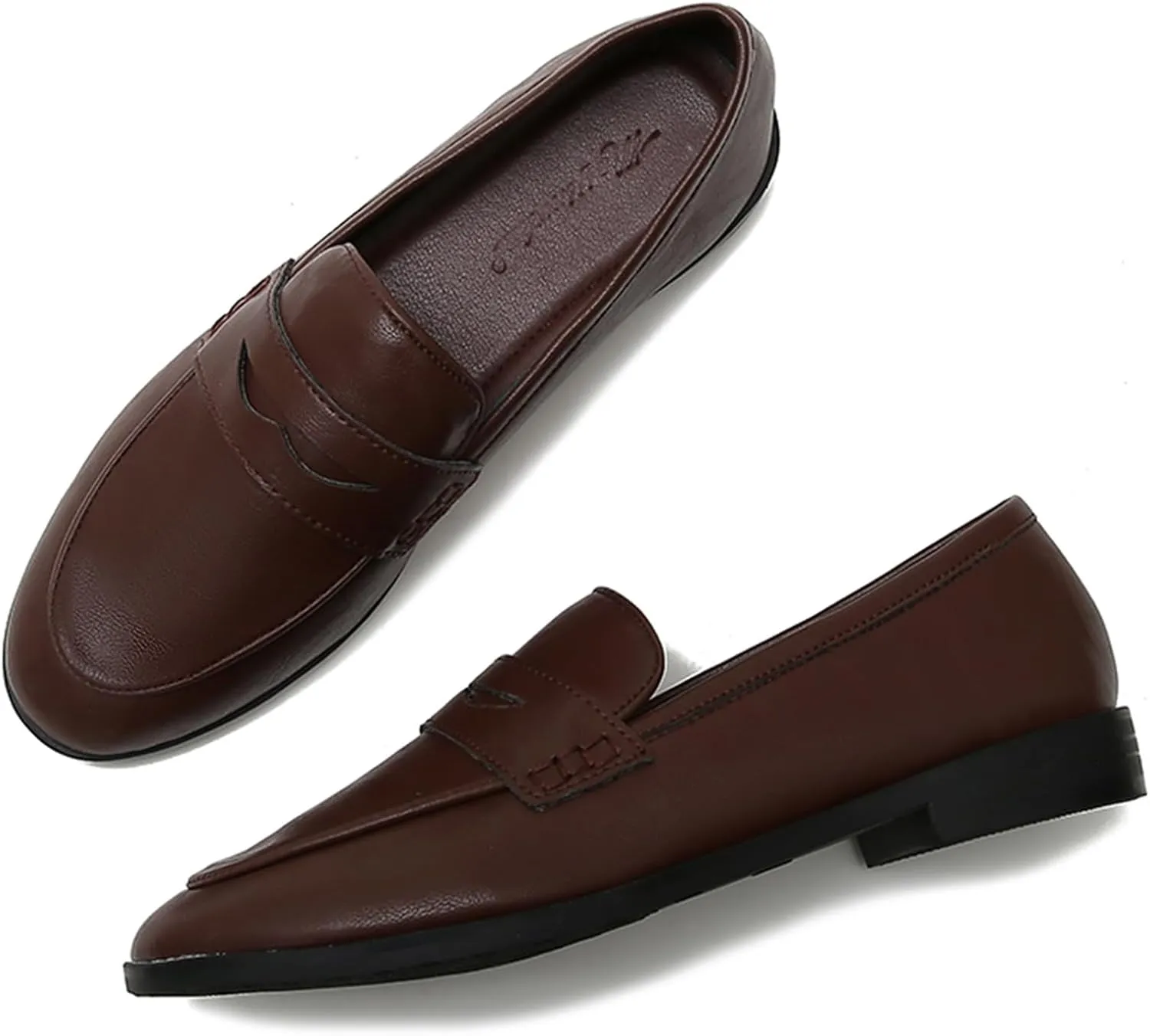 Women's Leather Flat Penny Loafers Slip On Casual Comfort Moccasin Walking Shoes Driving Office Work Dressy Shoes