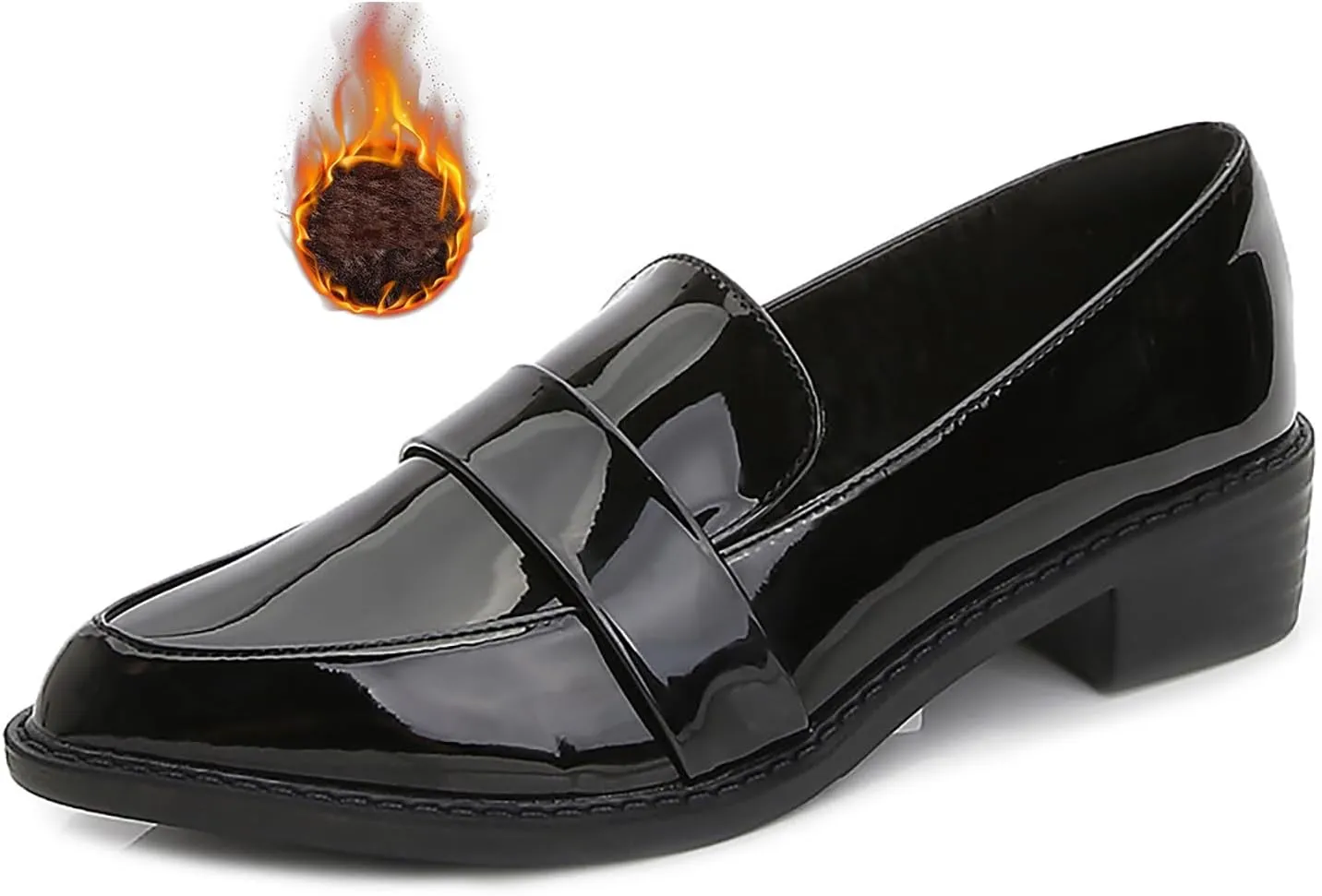 Women's Leather Pointed Toe Low Chunky Heel Dress Penny Loafers Fall Fashion Slip-On Comfortable Mid Block Heel Walking Pumps Business Office Work Shoes
