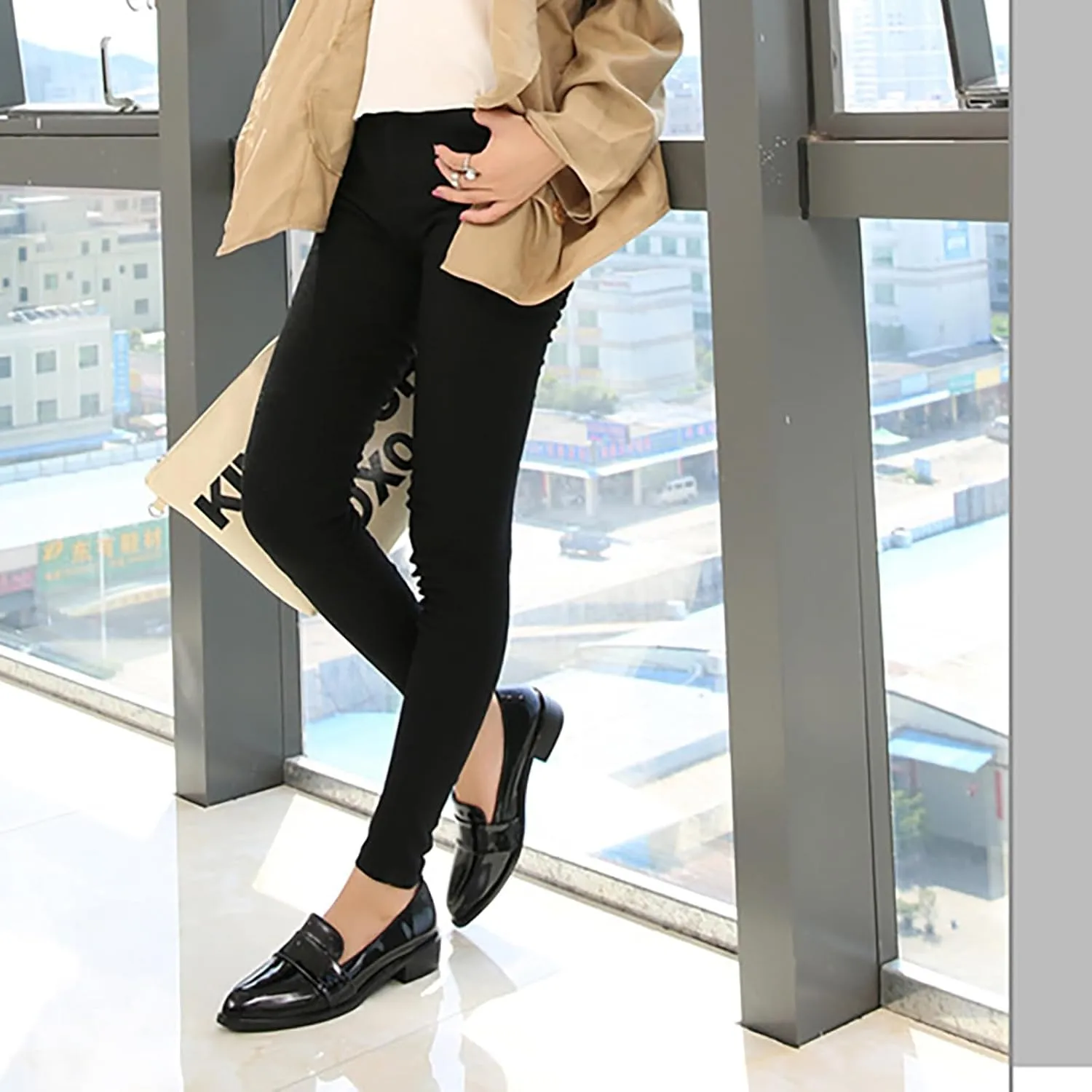 Women's Leather Pointed Toe Low Chunky Heel Dress Penny Loafers Fall Fashion Slip-On Comfortable Mid Block Heel Walking Pumps Business Office Work Shoes