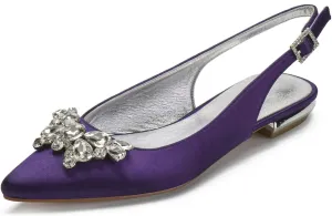 Women's Pointed Toe Slingback Flat Ballet Rhinestone Shoes Satin Evening Party Dress Wedding Bridal Shoes