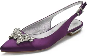 Women's Pointed Toe Slingback Flat Ballet Rhinestone Shoes Satin Evening Party Dress Wedding Bridal Shoes